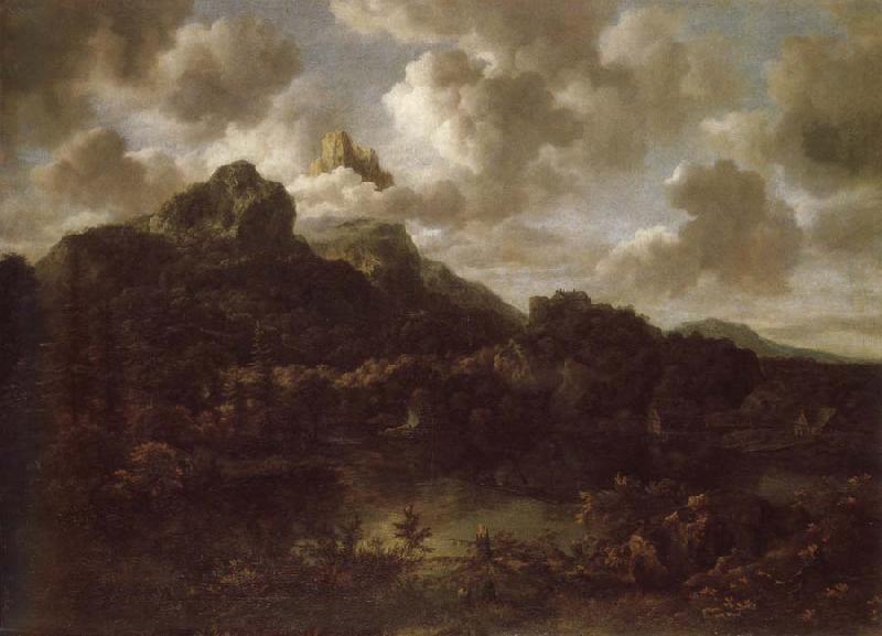 Jacob van Ruisdael Mountainous and wooded landscape with a river oil painting image